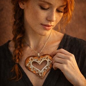 Vintage Mixed Metal Heart Pendant Copper Sterling Silver Signed JEC Artisan